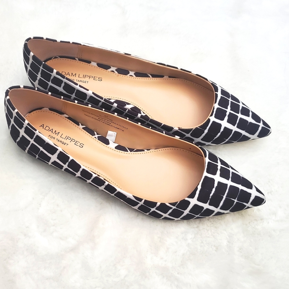 ADAM LIPPES FOR TARGET | LTO Flat Black and White Satiny Print Flat Shoe